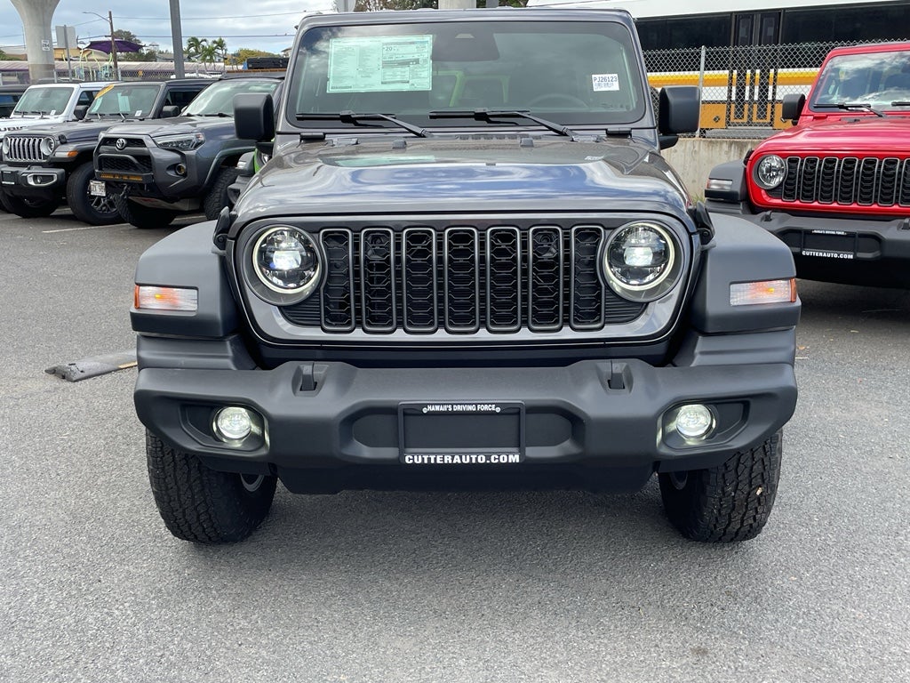2026 Jeep Wrangler WRANGLER 4-DOOR SPORT S in Granite Crystal Metallic Clear-Coat Exterior Paint — front three-quarter view