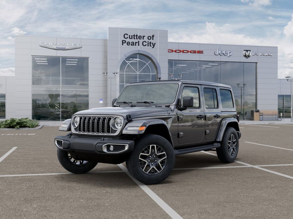 2026 Jeep Wrangler WRANGLER 4-DOOR SAHARA in Granite Crystal Metallic Clear-Coat Exterior Paint — front three-quarter view