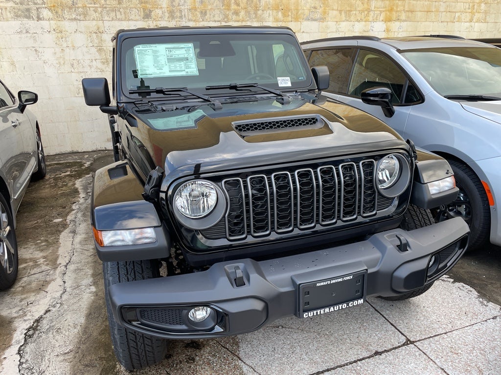 2026 Jeep Gladiator GLADIATOR SPORT S 4X4 in Black Clear-Coat Exterior Paint — front three-quarter view