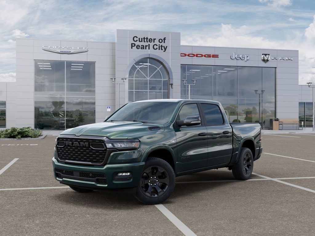 2026 RAM Ram 1500 RAM 1500 BIG HORN CREW CAB 4X2 5'7' BOX in Serrano-Green Metallic Exterior Paint — front three-quarter view