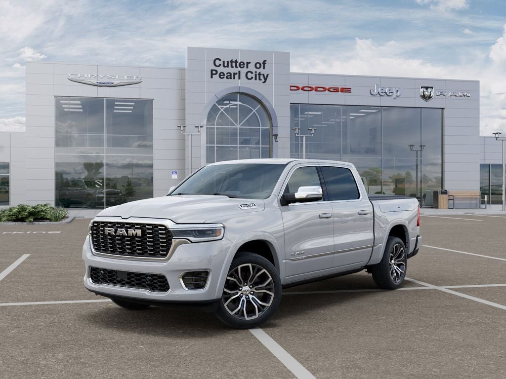 2026 RAM Ram 1500 RAM 1500 TUNGSTEN CREW CAB 4X4 in Ivory White Tri-Coat Pearl-Coat Exterior Paint — front three-quarter view