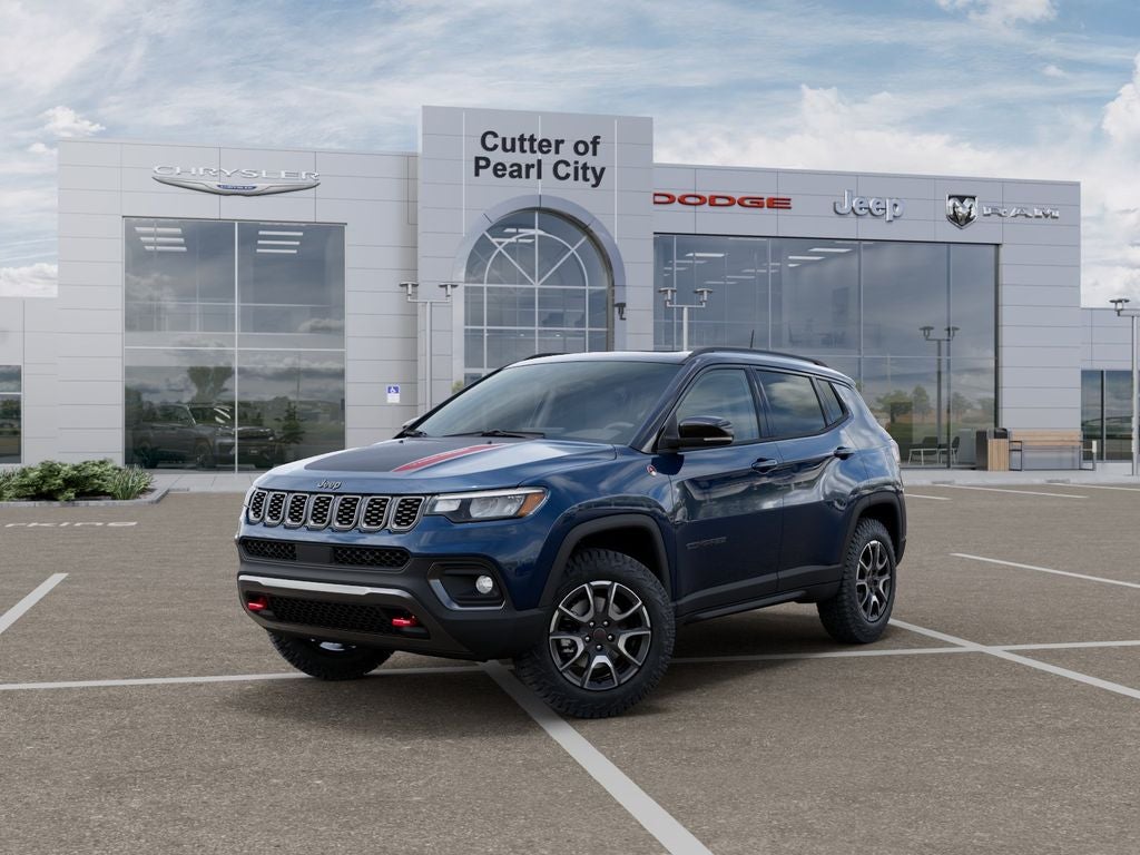 2026 Jeep Compass COMPASS TRAILHAWK 4X4 in Fathom Blue Pearl-Coat Exterior Paint — front three-quarter view