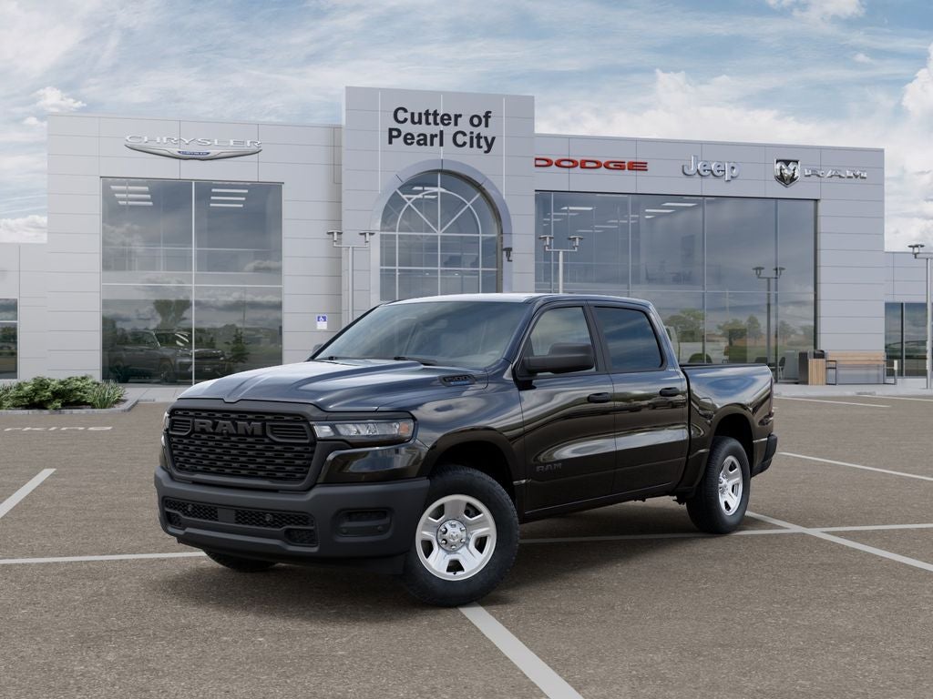 2026 RAM Ram 1500 RAM 1500 TRADESMAN CREW CAB 4X2 5'7' BOX in Diamond Black Crystal Pearl-Coat Exterior Paint — front three-quarter view