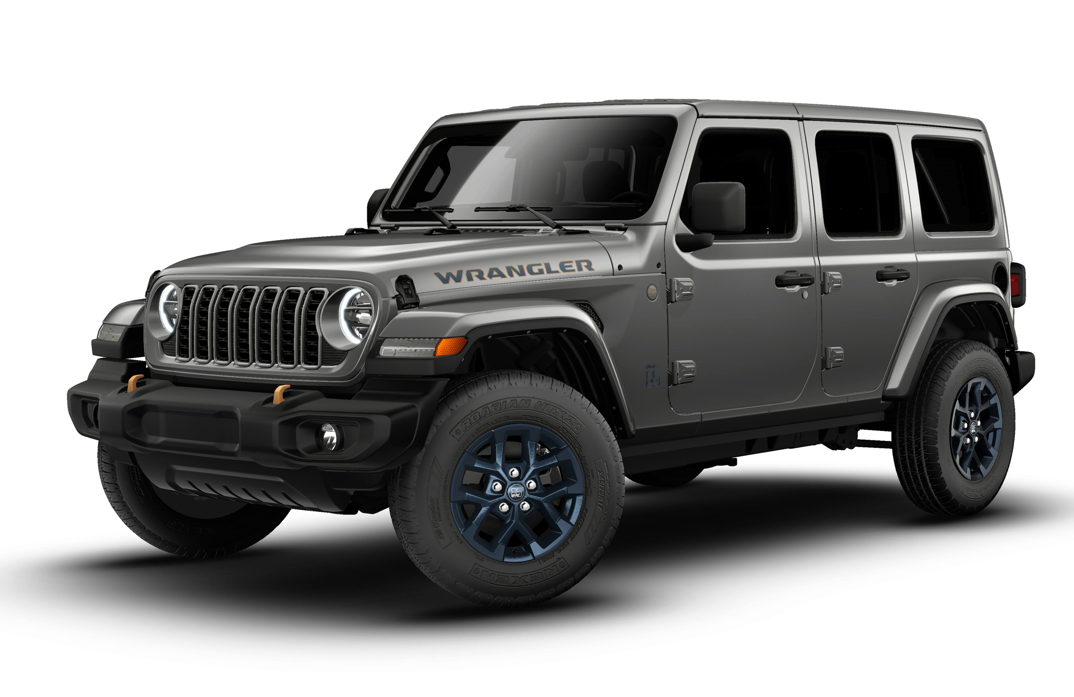 2026 Jeep Wrangler WRANGLER 4-DOOR 85TH ANNIVERSARY EDITION in Granite Crystal Metallic Clearcoat — front three-quarter view