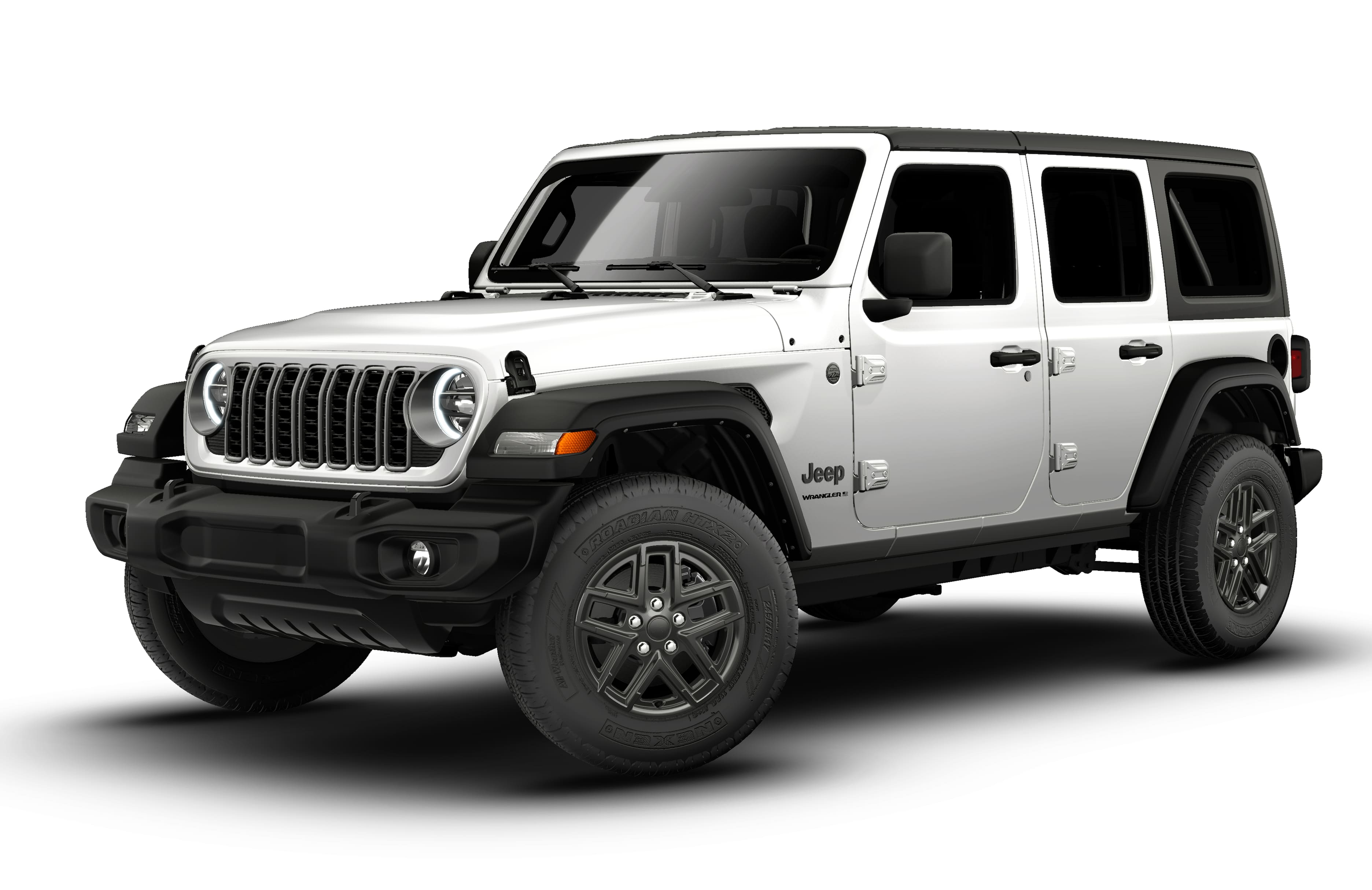 2026 Jeep Wrangler WRANGLER 4-DOOR SPORT S in Bright White Clear-Coat Exterior Paint — front three-quarter view