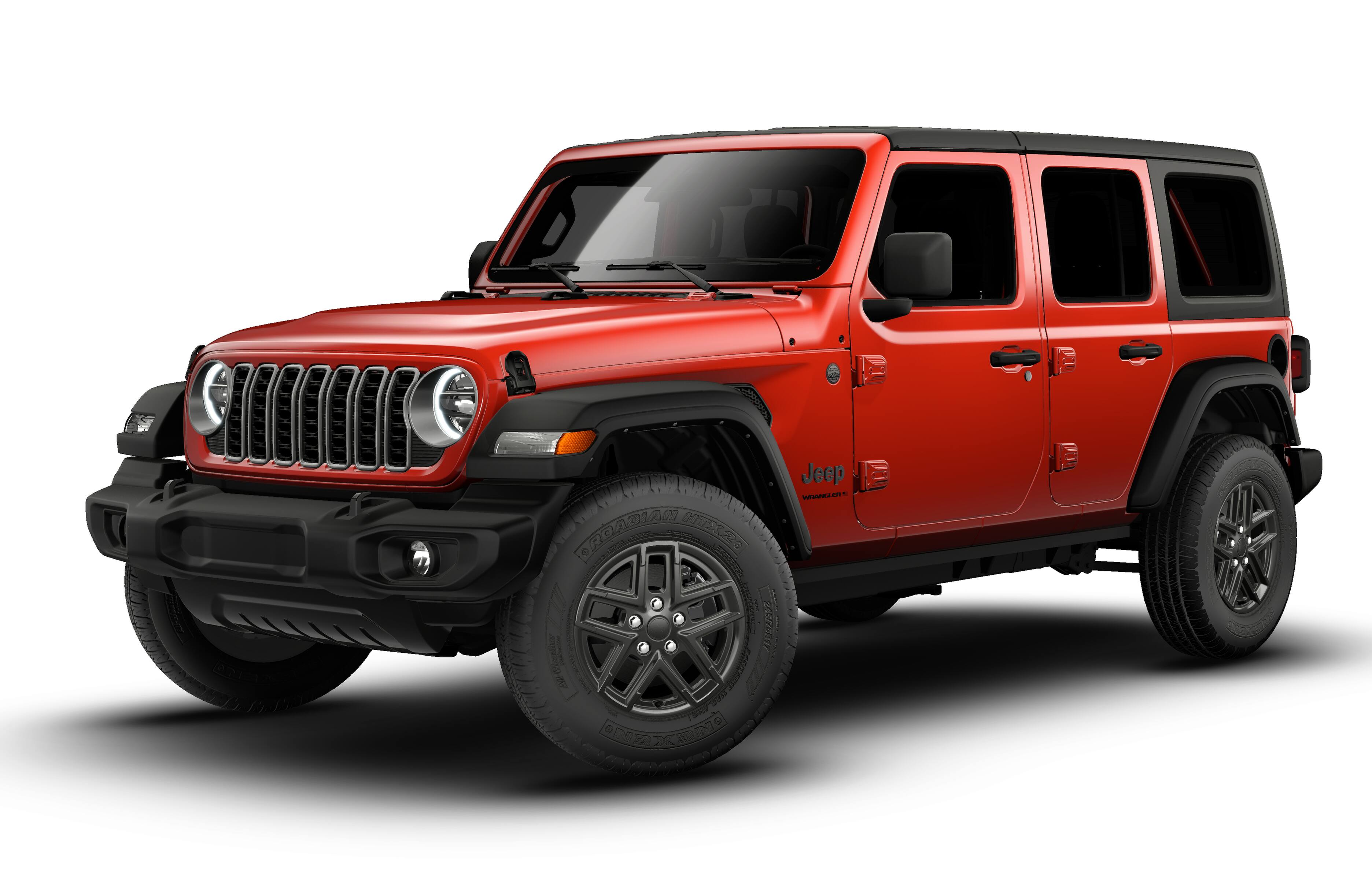 2026 Jeep Wrangler WRANGLER 4-DOOR SPORT S in Firecracker Red Clear-Coat Exterior Paint — front three-quarter view
