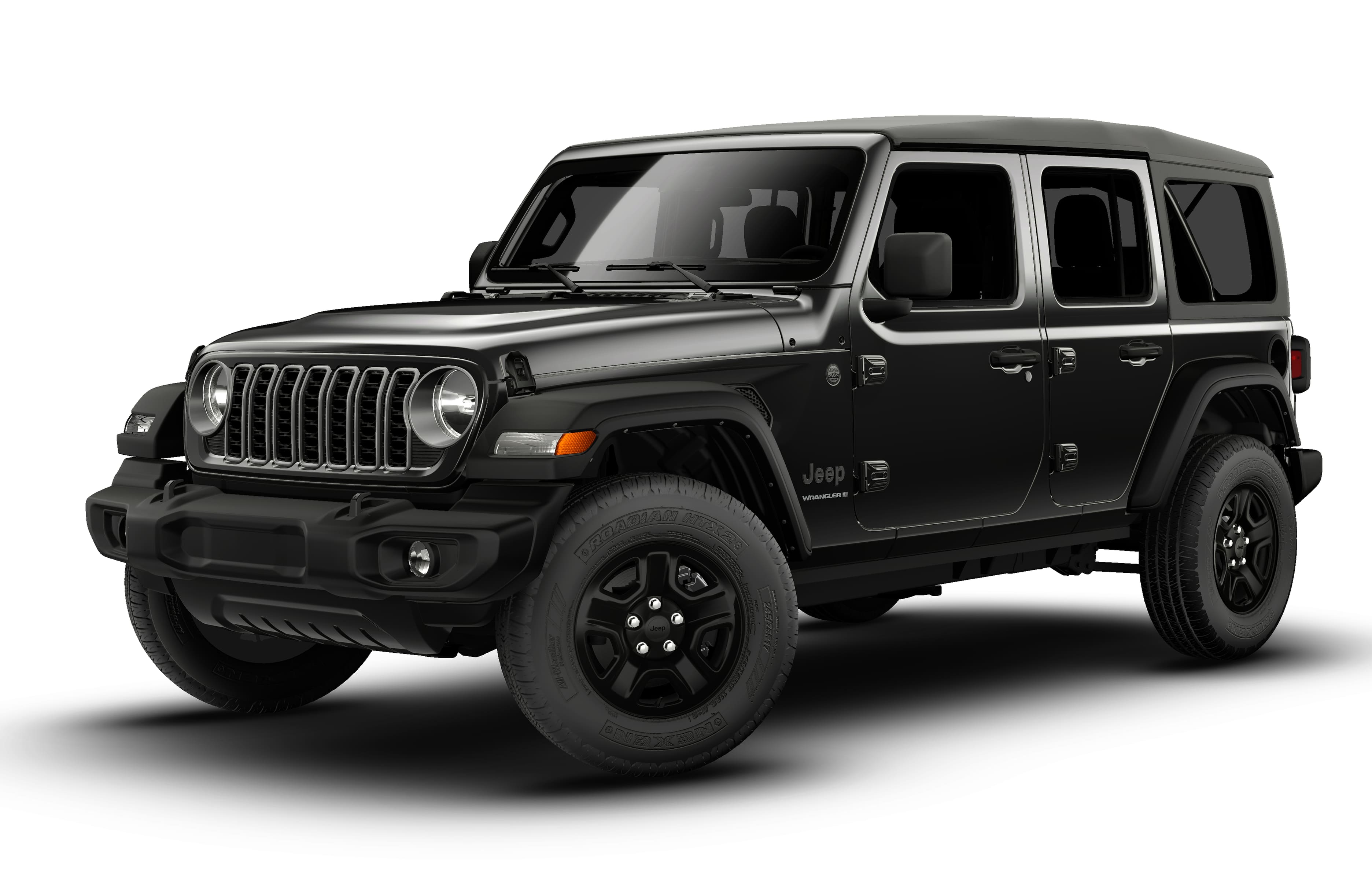 2026 Jeep Wrangler WRANGLER 4-DOOR SPORT in Black Clear-Coat Exterior Paint — front three-quarter view