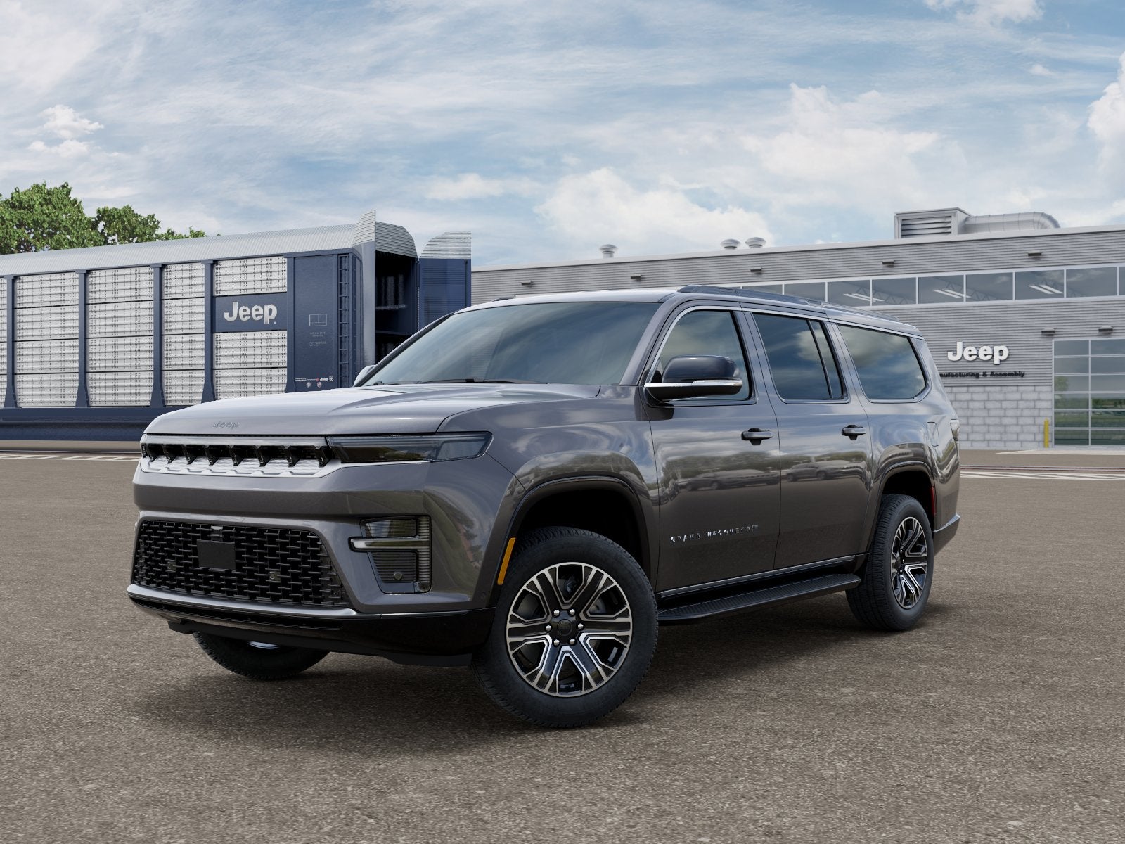 2026 Jeep Grand Wagoneer GRAND WAGONEER L 4X4 in Baltic-Gray Metallic Clear-Coat Exterior Paint — front three-quarter view