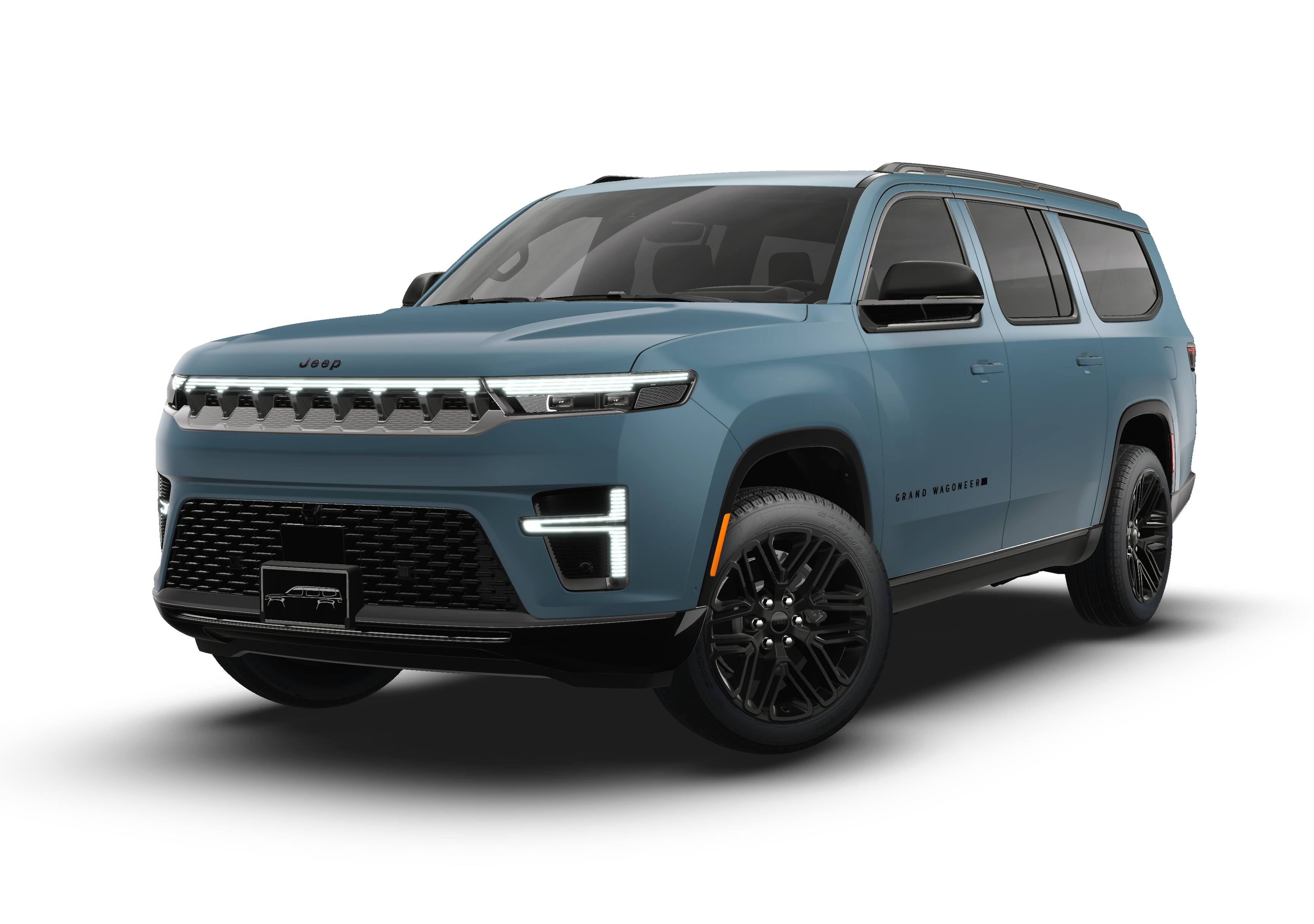 2026 Jeep Grand Wagoneer GRAND WAGONEER L LIMITED RESERVE 4X4 in Steel Blue Exterior Paint — front three-quarter view
