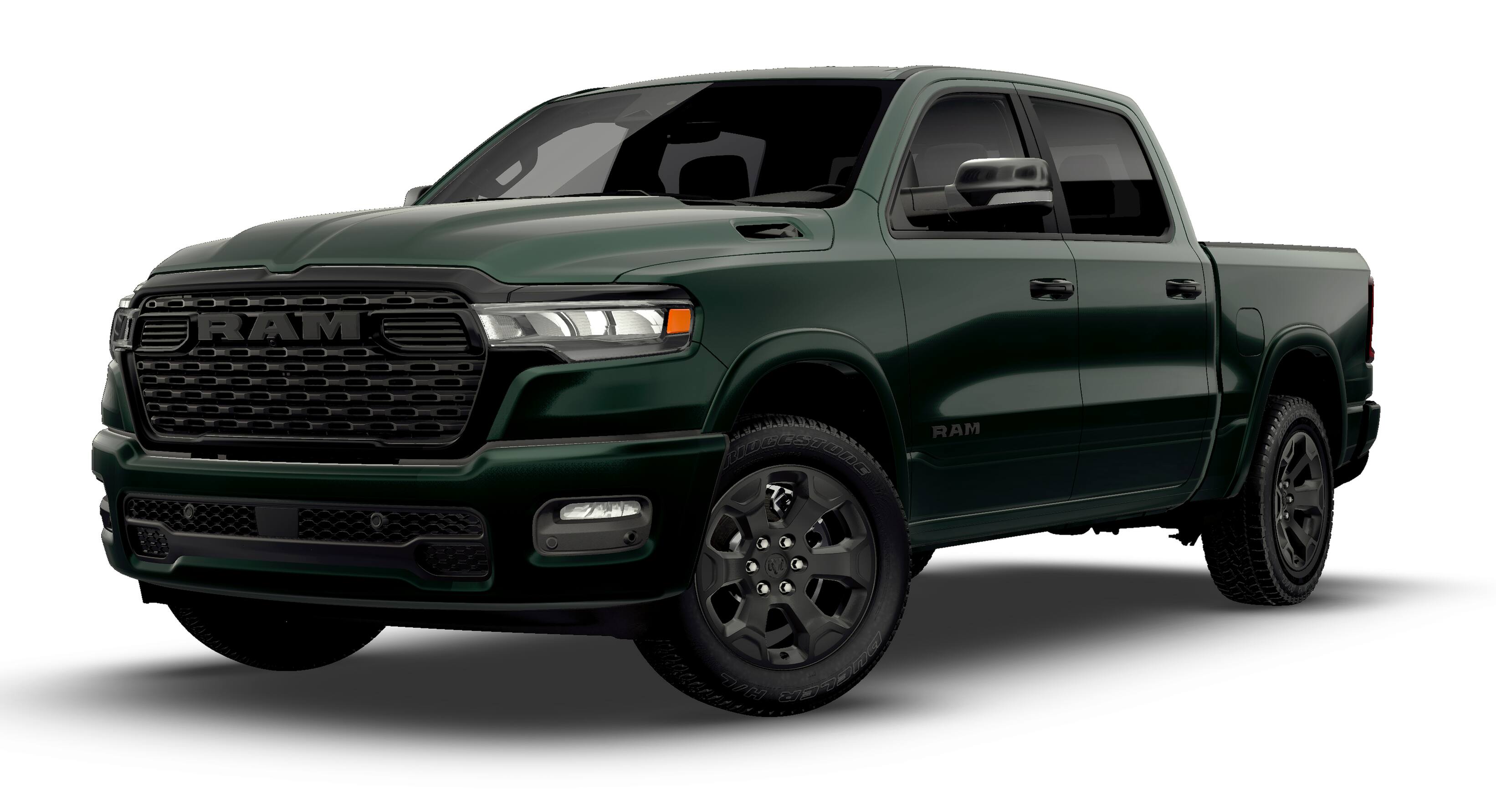 2026 RAM Ram 1500 RAM 1500 BIG HORN CREW CAB 4X2 5'7' BOX in Serrano-Green Metallic Exterior Paint — front three-quarter view