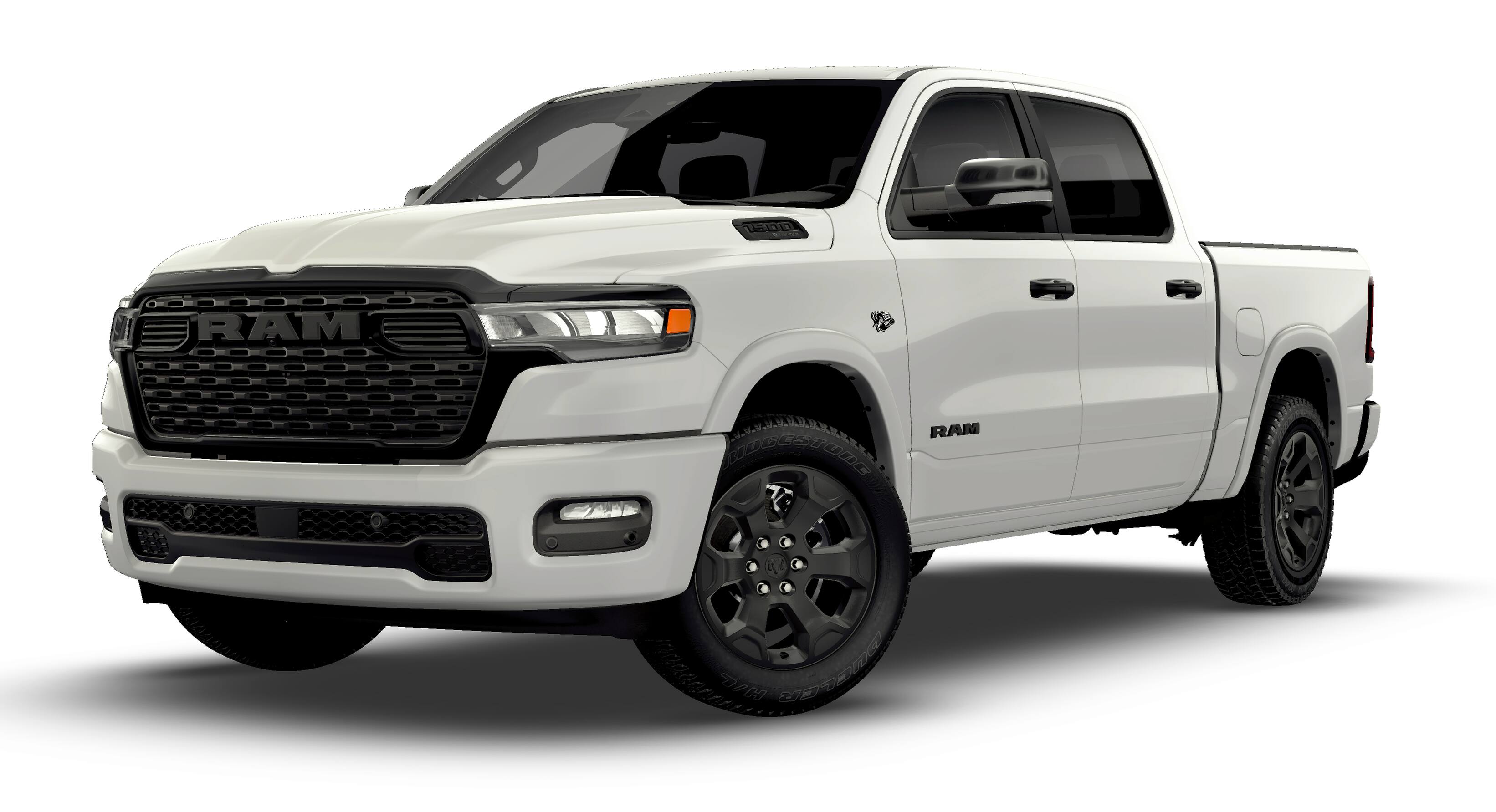 2026 RAM Ram 1500 RAM 1500 BIG HORN CREW CAB 4X2 5'7' BOX in Bright White Clear-Coat Exterior Paint — front three-quarter view