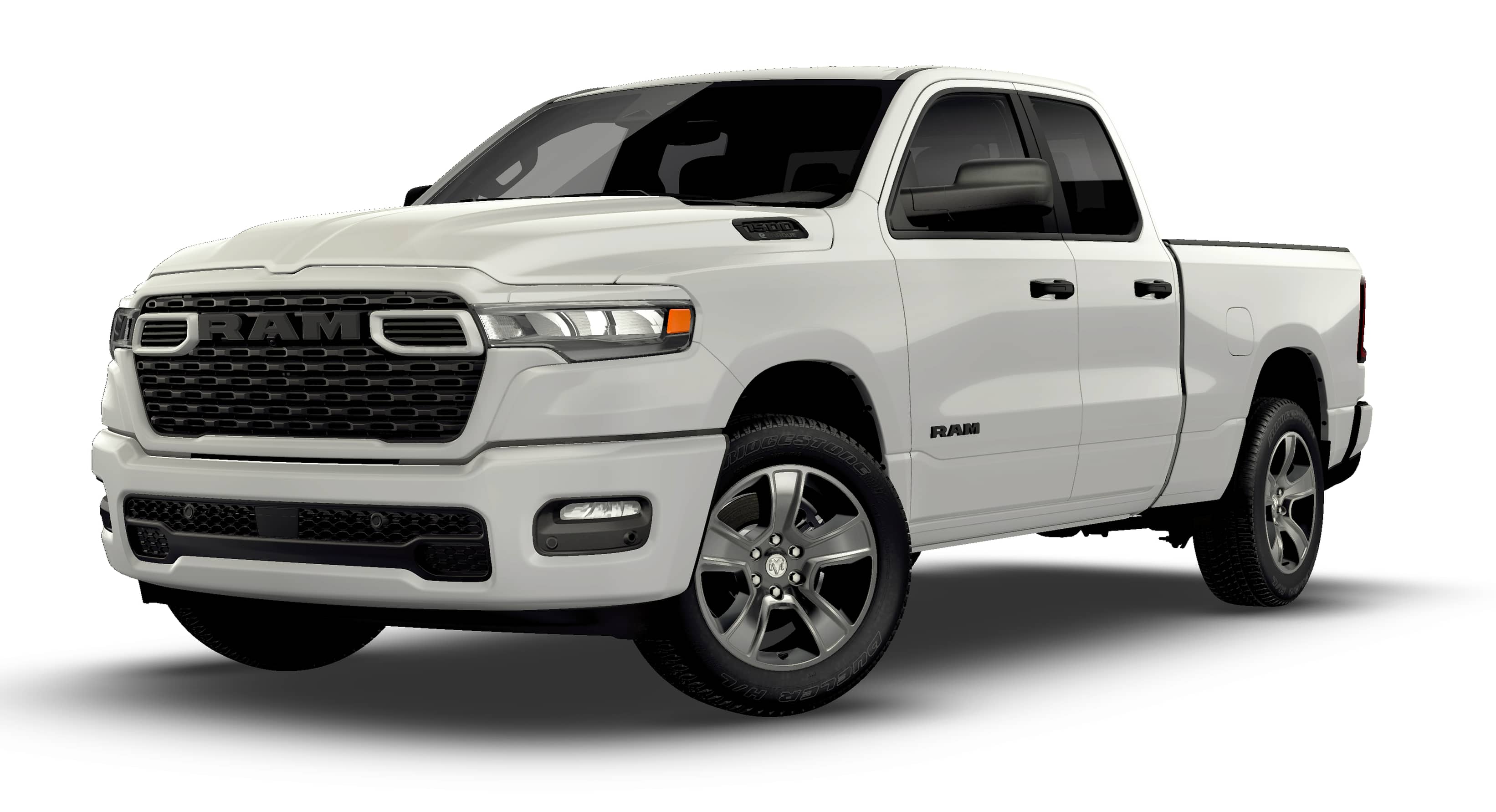 2026 RAM Ram 1500 RAM 1500 EXPRESS QUAD CAB 4X2 6'4' BOX in Bright White Clear-Coat Exterior Paint — front three-quarter view
