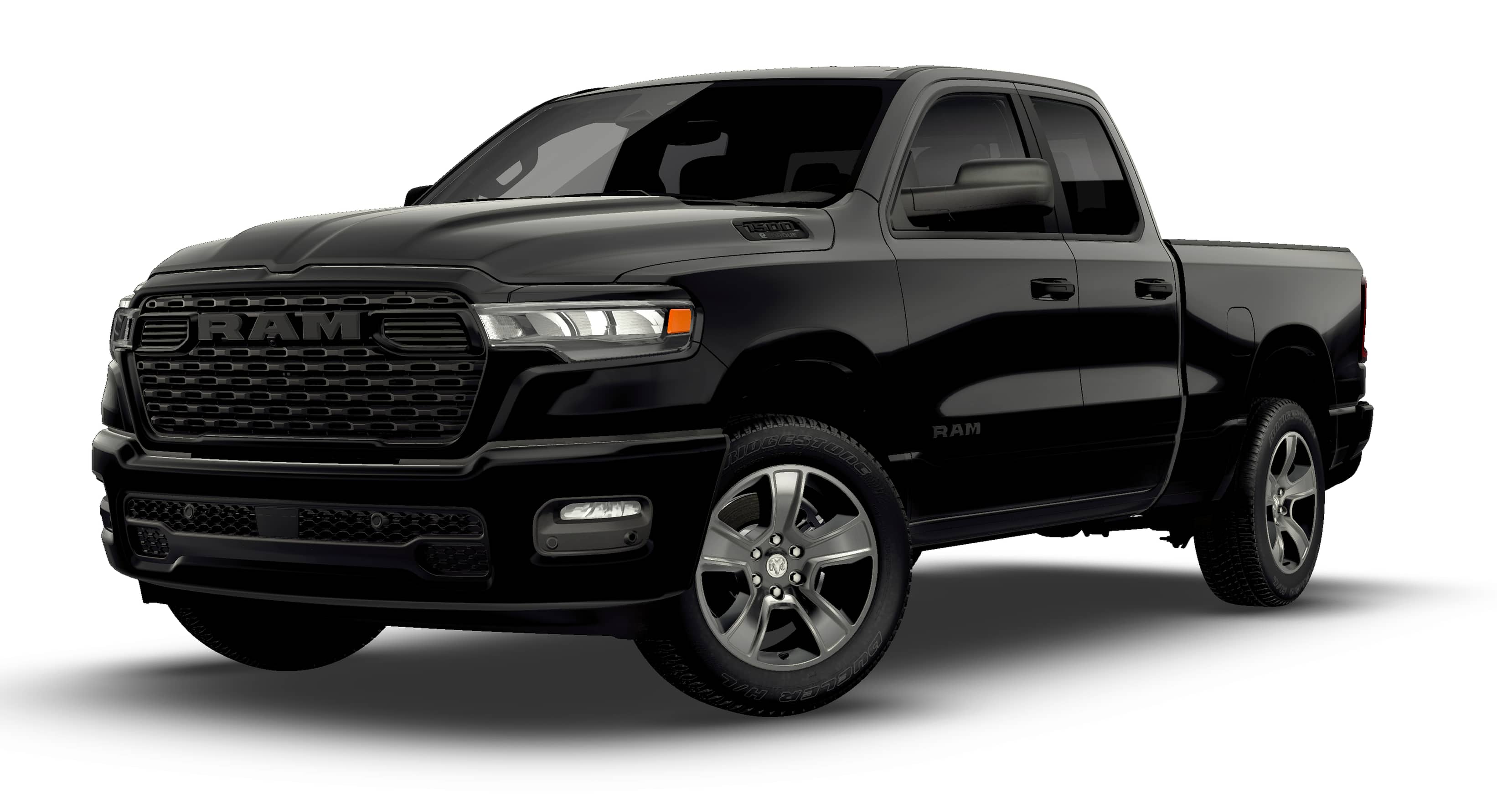 2026 RAM Ram 1500 RAM 1500 EXPRESS QUAD CAB 4X2 6'4' BOX in Diamond Black Crystal Pearl-Coat Exterior Paint — front three-quarter view