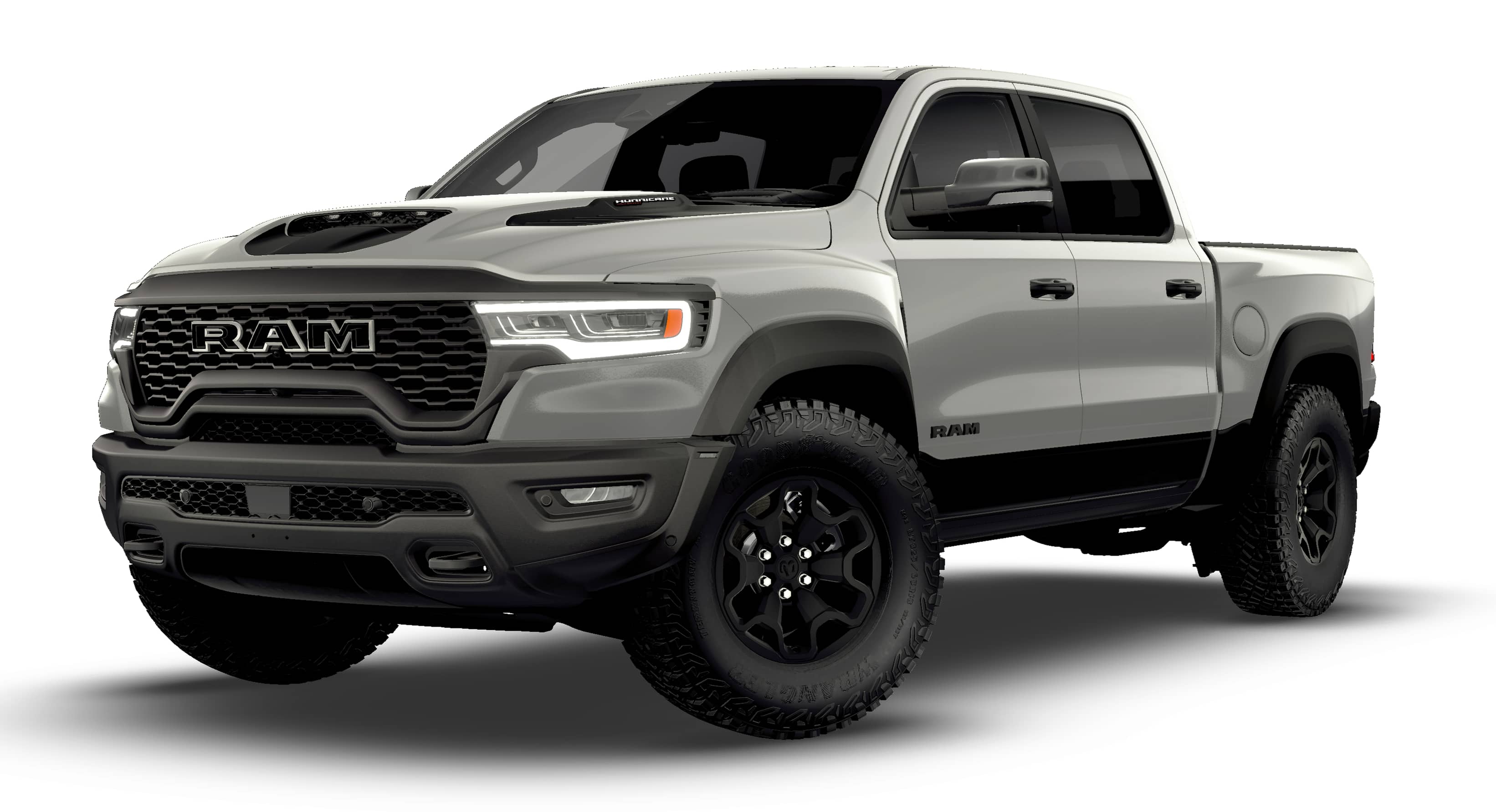 2026 RAM Ram 1500 RAM 1500 RHO CREW CAB 4X4 5'7' BOX in Silver Zynith Exterior Paint — front three-quarter view