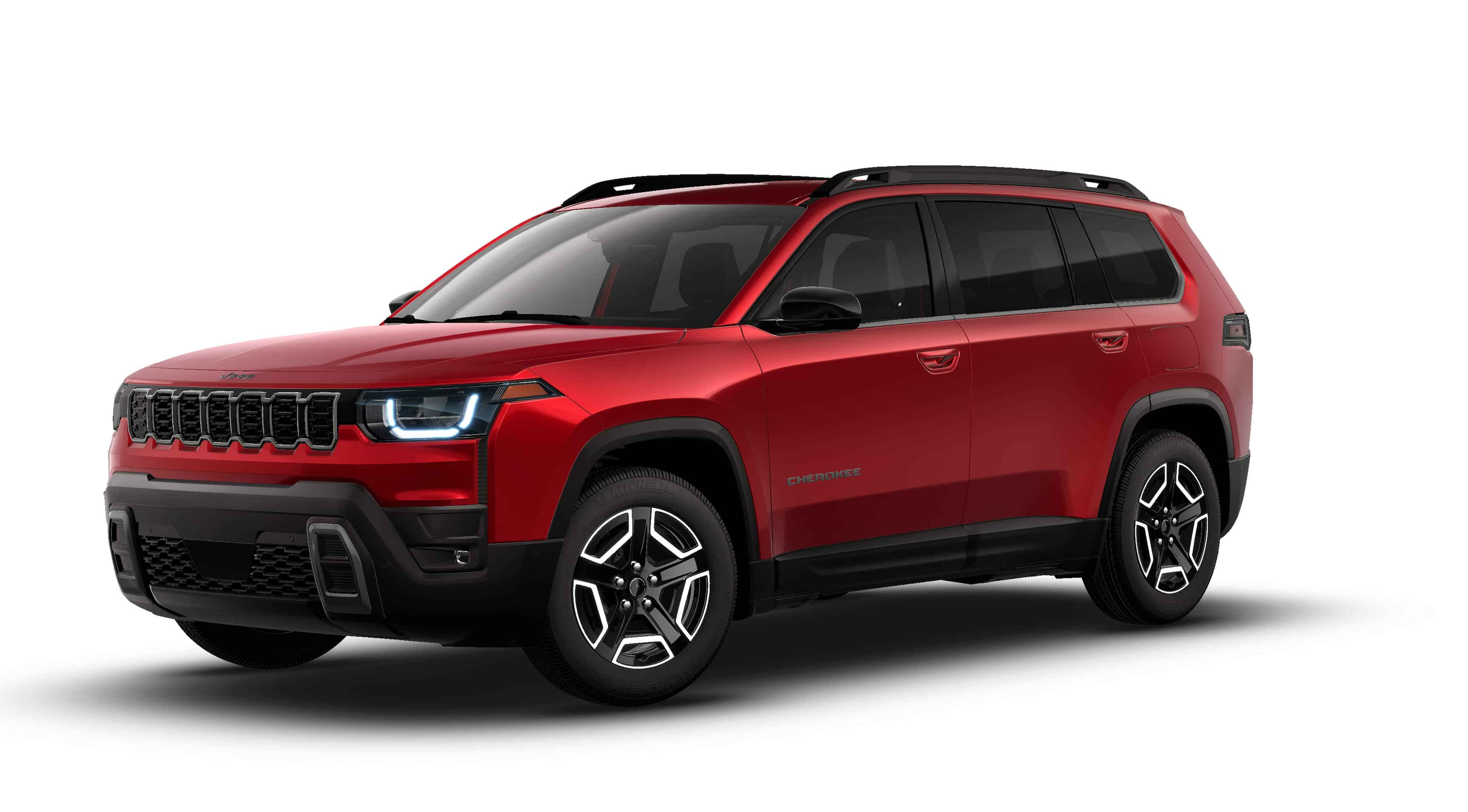 2026 Jeep Cherokee CHEROKEE LAREDO 4X4 in Red Hot Pearl-Coat Exterior Paint — front three-quarter view